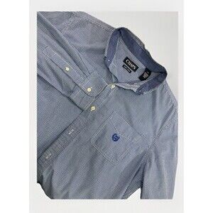 CHAPS Shirt Men’s L Blue Gingham Plaid Button Up Easy Care Casual Dress